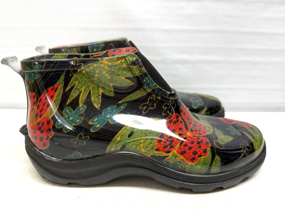 SLOGGERS Women’s Size 9 Rain Garden Ankle Boots Midsummer Black Floral Made USA
